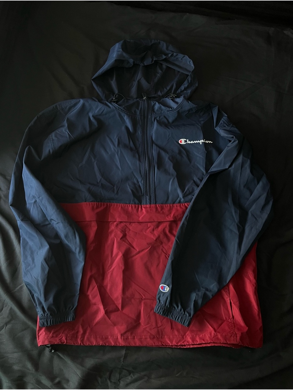 Champion Navy and Red Hooded Anorak Jacket
